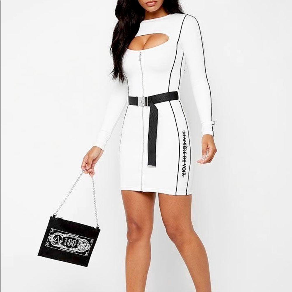 Maniere Devoir Cut Out Mini Dress with Belt